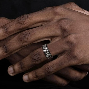 Herren Edelstahl Spinner Ring mit silbernem Kreuz und eingraviertem Bibelvers Gebet