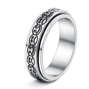Bague Spinner Rotative Unisexe en Acier Inoxydable Visage Souriant Emoji Bague Anti-anxiété Bijoux de Mode Argent
