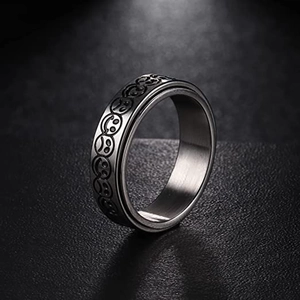 Bague rotative en acier inoxydable avec gravures d'émojis joyeux et tristes