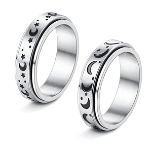 316L Stainless Steel Spinner Ring For Anxiety Relief Star Moon Myth Rotatable Ring Simple Fashion Sun Moon Star Jewelry For Men Women