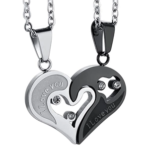 Stainless Steel Heart Puzzle Matching Necklaces For Couples Engraved I Love You Rhinestone Pendant Romantic Jewelry Gift