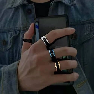 Anillos inteligentes de acero sensibles a temperatura para hombre, negro, azul, oro y plata