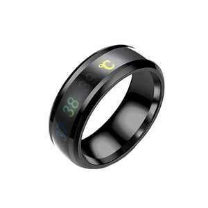 Anillo inteligente de acero negro sensible a la temperatura con escala de grados Celsius