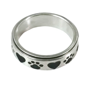 Minimalist stainless steel spinner ring with cute heart and pet paw print patterns