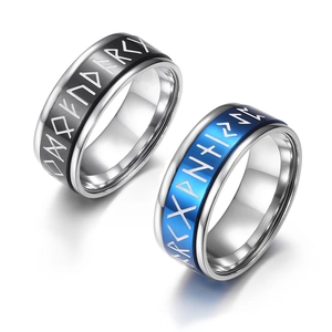 Anillo Giratorio de Runas Vikingas Nórdicas para Hombres Mujeres de Acero Inoxidable Titanio Alivio del Estrés Spinner Ring Joyería Futhark