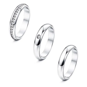 Minimalist Titanium Steel Zirconia Ring For Men Women Gold Silver Plated Geometric Arc Plain Band Rhinestone Jewelry Ring