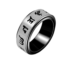 Draaibare ring van titaniumstaal met gegraveerde tekens en geborstelde zilver-zwarte finish