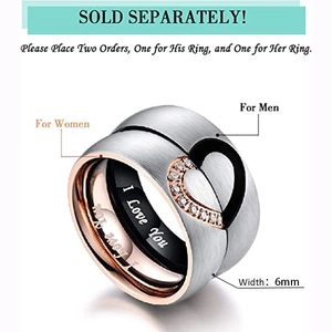 Passendes Herz-Ring-Set für Paare aus gebürstetem Edelstahl mit I Love You Gravur