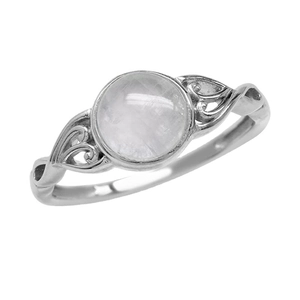Eleganter Mondsteinring aus Silber mit rundem Edelstein und filigranem Vintage-Design