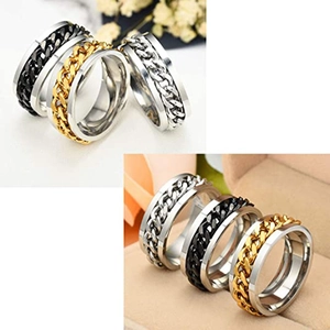 Spinning chain anxiety rings in silver, gold, and black stainless steel for men and women
