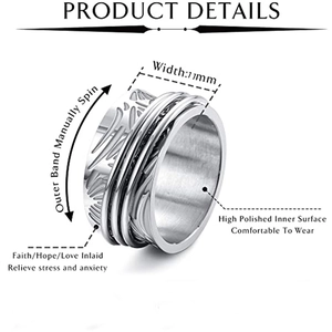 Bague anti-stress rétro en acier inoxydable de 11 mm avec anneau floral rotatif
