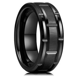 8mm schwarzer matter und polierter Edelstahlring aus Titan mit Rillen für Herren im Industrie-Stil