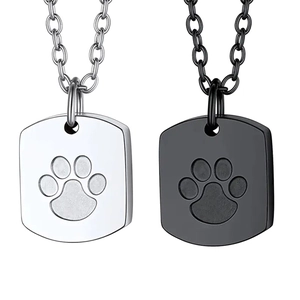 Haustier Gedenken Urne Halskette Titanstahl Pfotenabdruck Anhänger Asche Andenken Militär Dog Tag Halskette