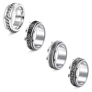 Stainless Steel Spinner Ring For Anxiety Relief Rotatable Chain Frosted Geometric Band Ring For Men Women Fashion Jewelry