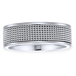 Anello unisex a fascia larga in acciaio inossidabile con trama intrecciata e bordi lucidi