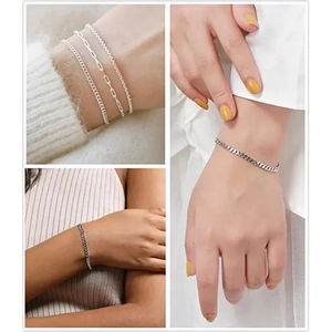 Polished silver stainless steel bracelet set with Cuban and paperclip chain styles