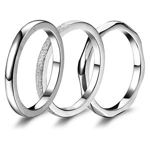 Minimalist Stainless Steel Stacking Rings Set For Women Rose Gold Silver Tone Polished Sandblasted Wave Geometric Band Rings Jewelry