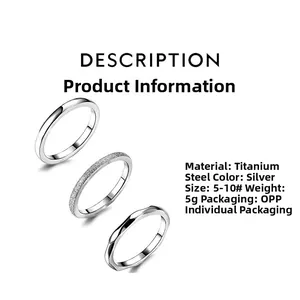 Three-piece set of 2mm silver titanium steel stackable minimalist rings for women