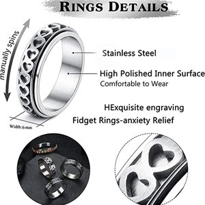 Manueller drehbarer Edelstahl-Fidget-Ring mit Herzmuster zur Linderung von Ängsten