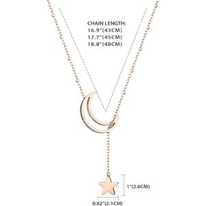 Collar minimalista de acero inoxidable con colgante de luna y estrella en oro rosa