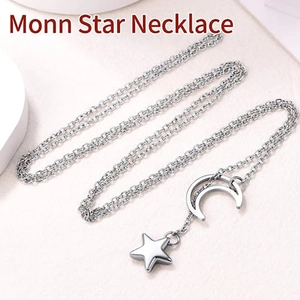 Collar minimalista de acero inoxidable con colgante de luna y estrella y media luna de plata