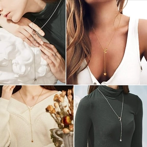 Collar lariat con cierre de luna creciente y colgante de estrella en varios conjuntos