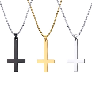 Collier Pendentif Croix Renversée en Acier Inoxydable Vintage pour Hommes Femmes Retro Punk Gothique Bijoux en Métal
