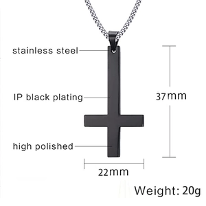 Collier avec pendentif croix inversée en acier inoxydable noir poli pour homme style punk
