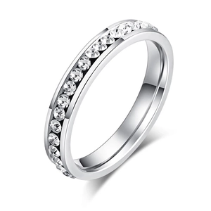 Anello Eternity Minimalista in Acciaio Inossidabile Con Zirconia a Singola Fila Classico Gioielli a Fascia Nuziale per Donna Regalo