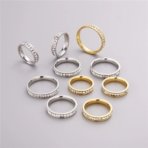 Classico anello eternity da 4 mm in acciaio oro e argento con pietre di zirconi