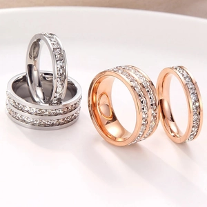 Mode Voll Zirkonia Edelstahl Ring Einzelne Doppelreihige Quadratische Diamant Kanalfassung Ehering Für Herren Damen Schmuck