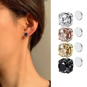 Magnetische Zirkonia Ohrstecker Ohne Ohrloch Rund 4 Krallen Gold Silber Roségold Schwarz Für Damen Herren Mode Schmuck