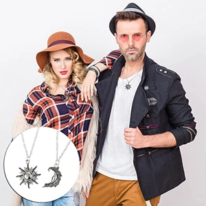 Retro sun and moon pendant necklaces for couples, vintage celestial style on metal chains