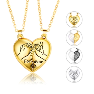 Magnetic Heart Pinky Swear Forever Couples Necklace Set For Men Women Alloy Gold Silver Black Pendant Jewelry Valentine Gift