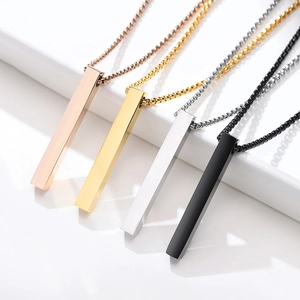 Collar Con Colgante de Columna Rectangular de Acero de Titanio Minimalista Colgante de Barra Pulido Espejo Joyería Para Hombre Mujer