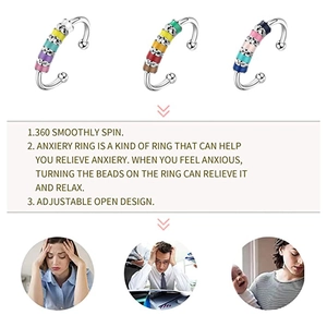 Anillo giratorio antiestrés de plata con cuentas de colores, diseño abierto ajustable