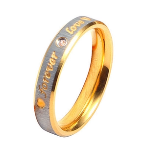 Edelstahl Partnerring Forever Love in Silber und Gold Bicolor Optik mit kleinem Diamanten
