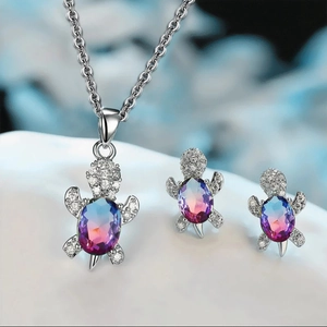 Fashion Alloy Rhinestone Sea Turtle Necklace And Earrings Jewelry Set For Women Western Style Marine Animal Accessories