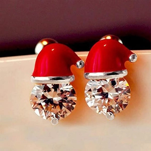 Christmas Santa Hat Stud Earrings Alloy Enamel Inlaid Zirconia Festive Rhinestone Jewelry Gift For Women Girls Red