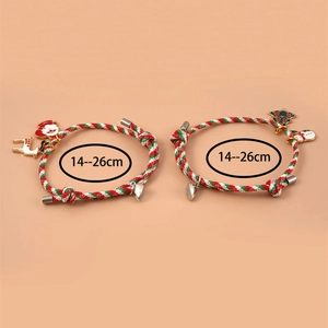 Pulseras navideñas tejidas ajustables con cierre magnético de corazón y colgantes