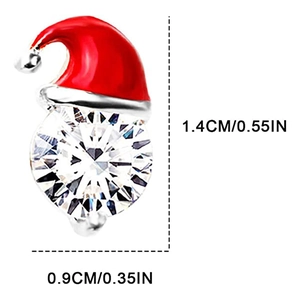 Christmas snowman hat stud earring with sparkling cubic zirconia and red enamel finish