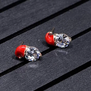 Christmas snowman hat stud earrings with sparkling zircon stones and red enamel finish