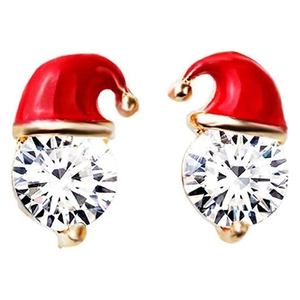 Christmas snowman hat earrings with red enamel and sparkling round cubic zirconia stones