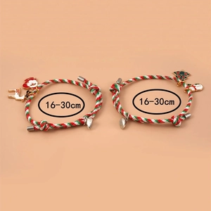 Pulseras trenzadas navideñas de 16-30cm para parejas con corazón magnético y dijes de Santa
