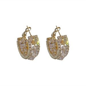Elegant gold-plated 925 silver C-shaped hoop earrings with sparkling zircon crystals
