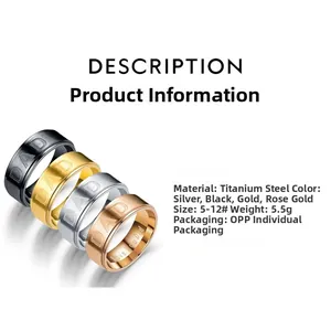 Men's titanium steel DAD ring in black, gold, silver, and rose gold with brushed finish
