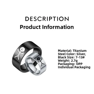 Grappige stickman ring van titanium staal in zilver en zwart voor dames en heren