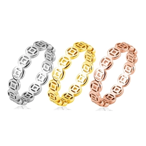 Vintage Stainless Steel Ancient Coin Hollow Ring For Men Women 18K Gold Plated Lucky Money Band Finger Jewelry Gift