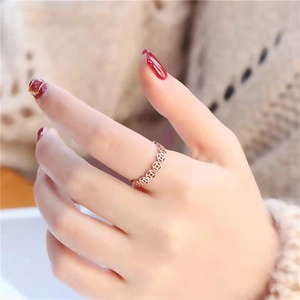 Retro rose gold coin ring in stainless steel with hollow pattern for prosperity