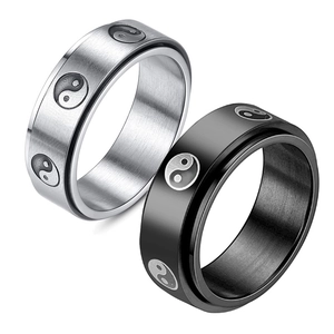 Titanium Steel Tai Chi Spinner Ring For Men Women Rotatable Yin Yang Anxiety Relief Band Ring Electroplated Fashion Jewelry